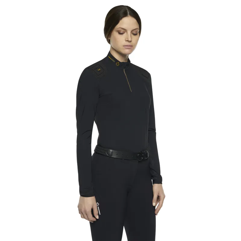 Cavalleria Toscana R-EVO Tech Epaulet L/S Zip Polo Black-1